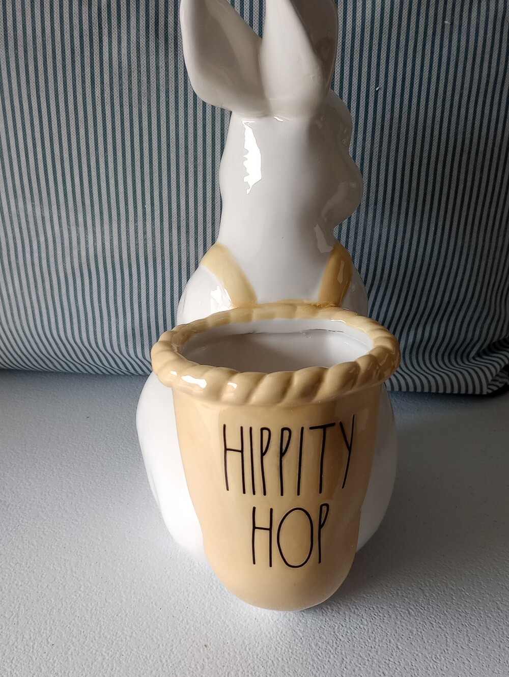 Rae Dunn White Ceramic "Hippity Hop" Rabbit Bunny Basket Spring Planter Figurine - Picture 4 of 13